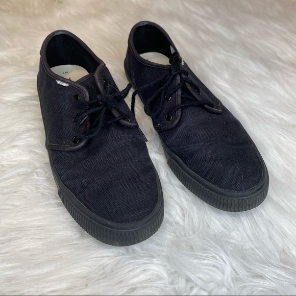 Toms Classic All Black Canvas Lace Up Low Top Sneakers Size 7 - Picture 1 of 8